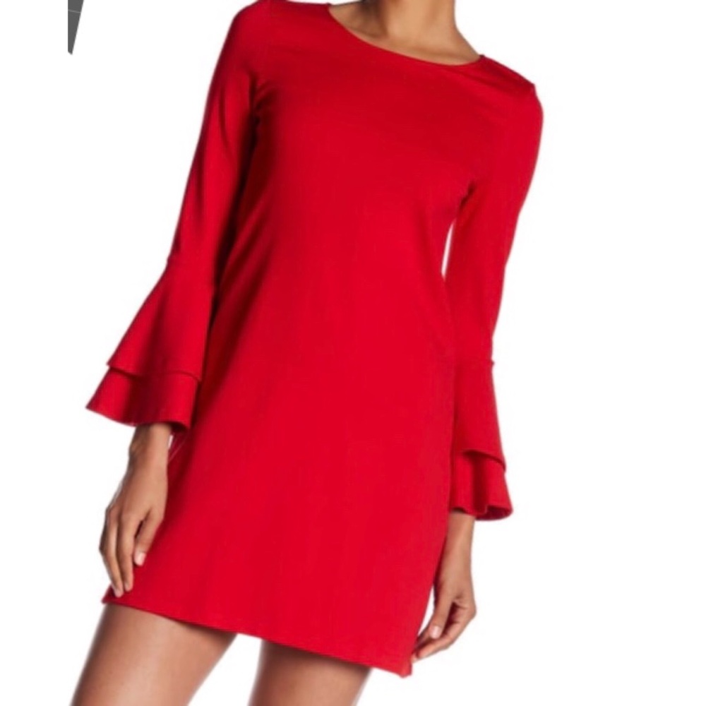 Love Ady Red Bell Sleeve Ponte dress
